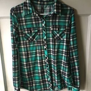 RNB Plaid Green Button Up Top Medium